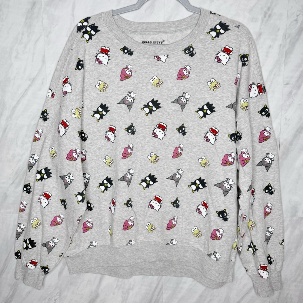 Sanrio Hello Kitty My Melody Keroppi Gray and Red Crew Neck Sweater XL